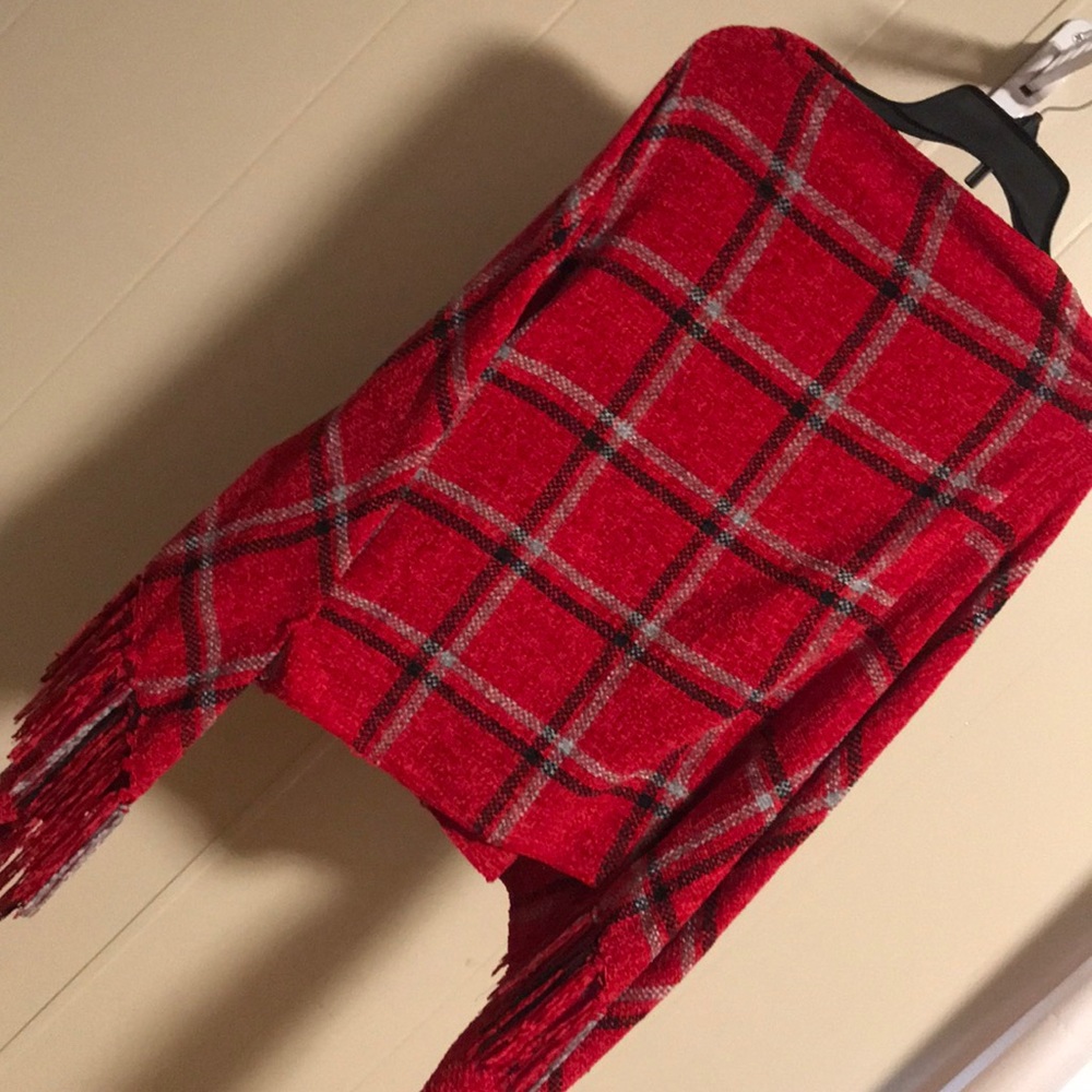 Red Plaid Chenille Poncho